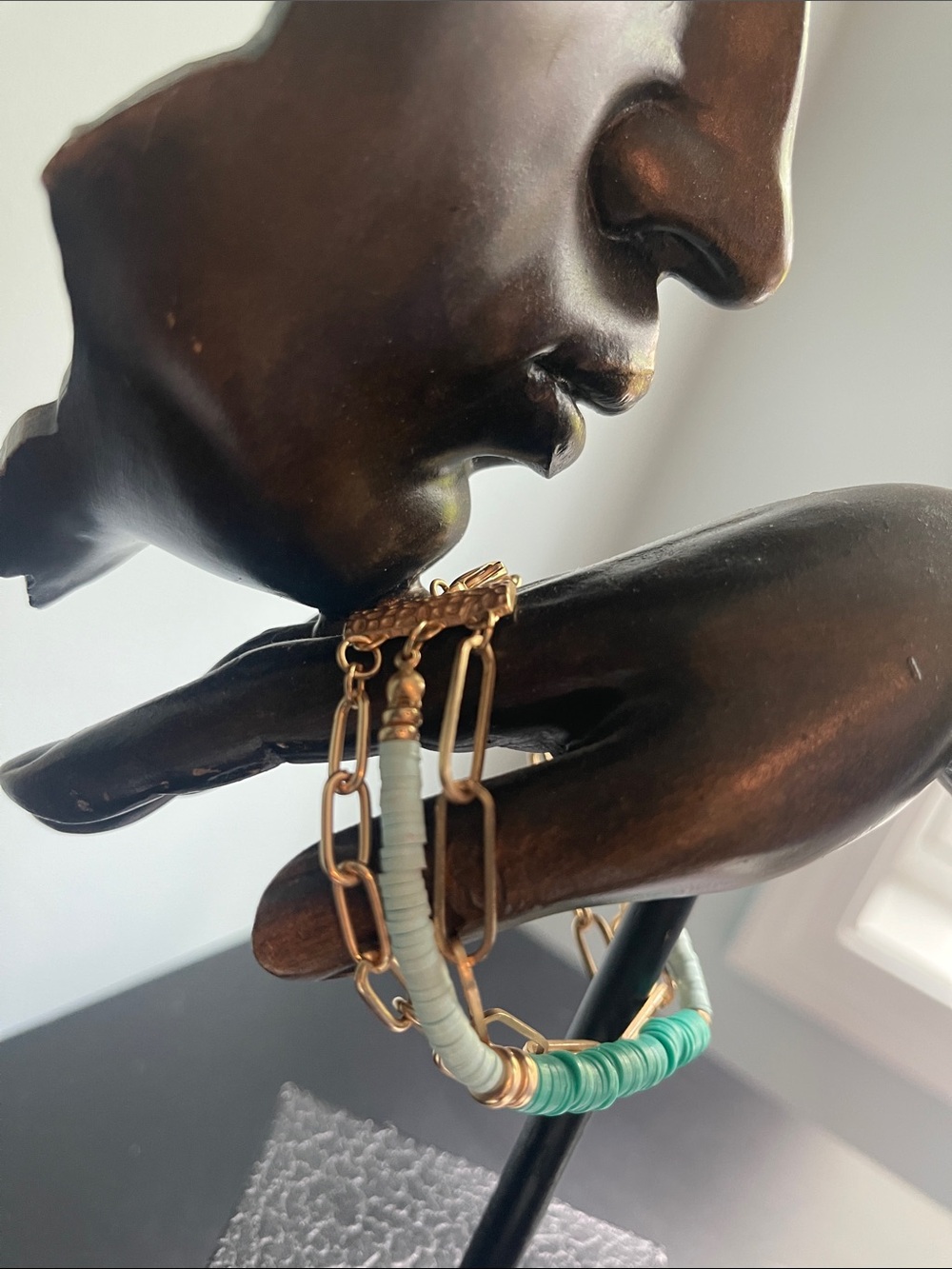 Gold Chain Bracelet with Turquoise and Pale Blue Beads